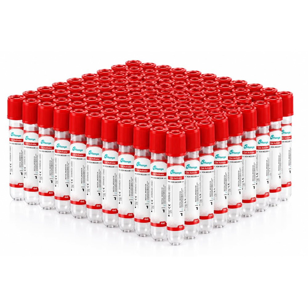 Clot Activator Blood Collection Tube 4 ml, Red Cap, Non-Vacuum — Pack of 100
