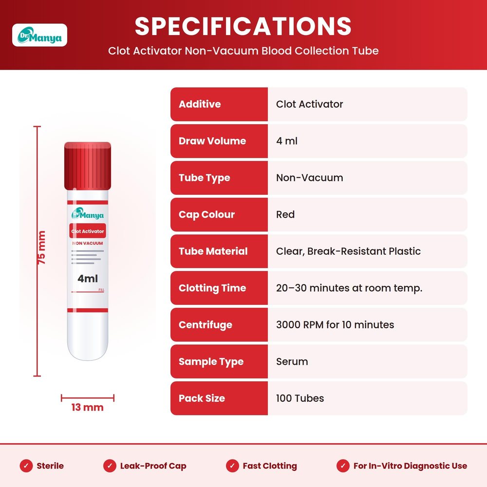Clot Activator Blood Collection Tube 4 ml, Red Cap, Non-Vacuum — Pack of 100 — image 4