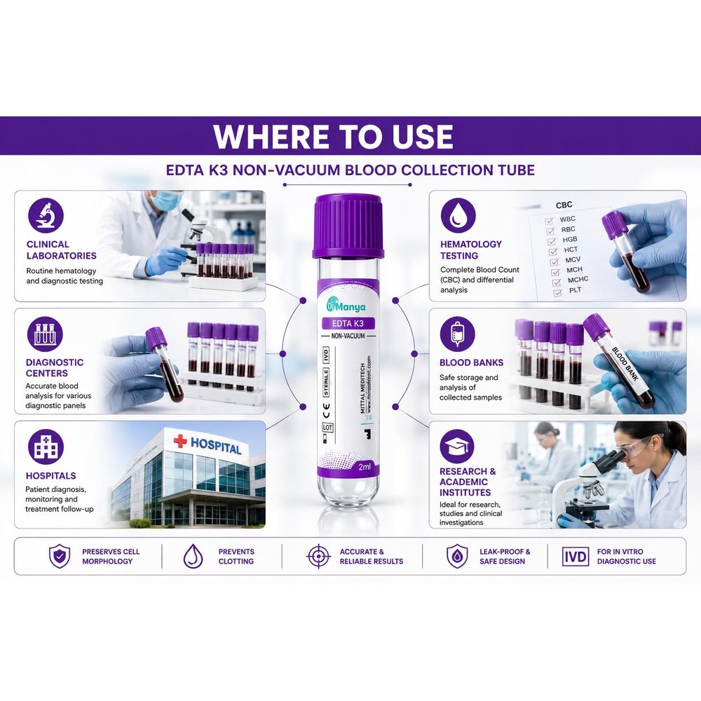 K3 EDTA Blood Collection Tube 2 ml, Purple Cap, Non-Vacuum — Pack of 100 — image 4