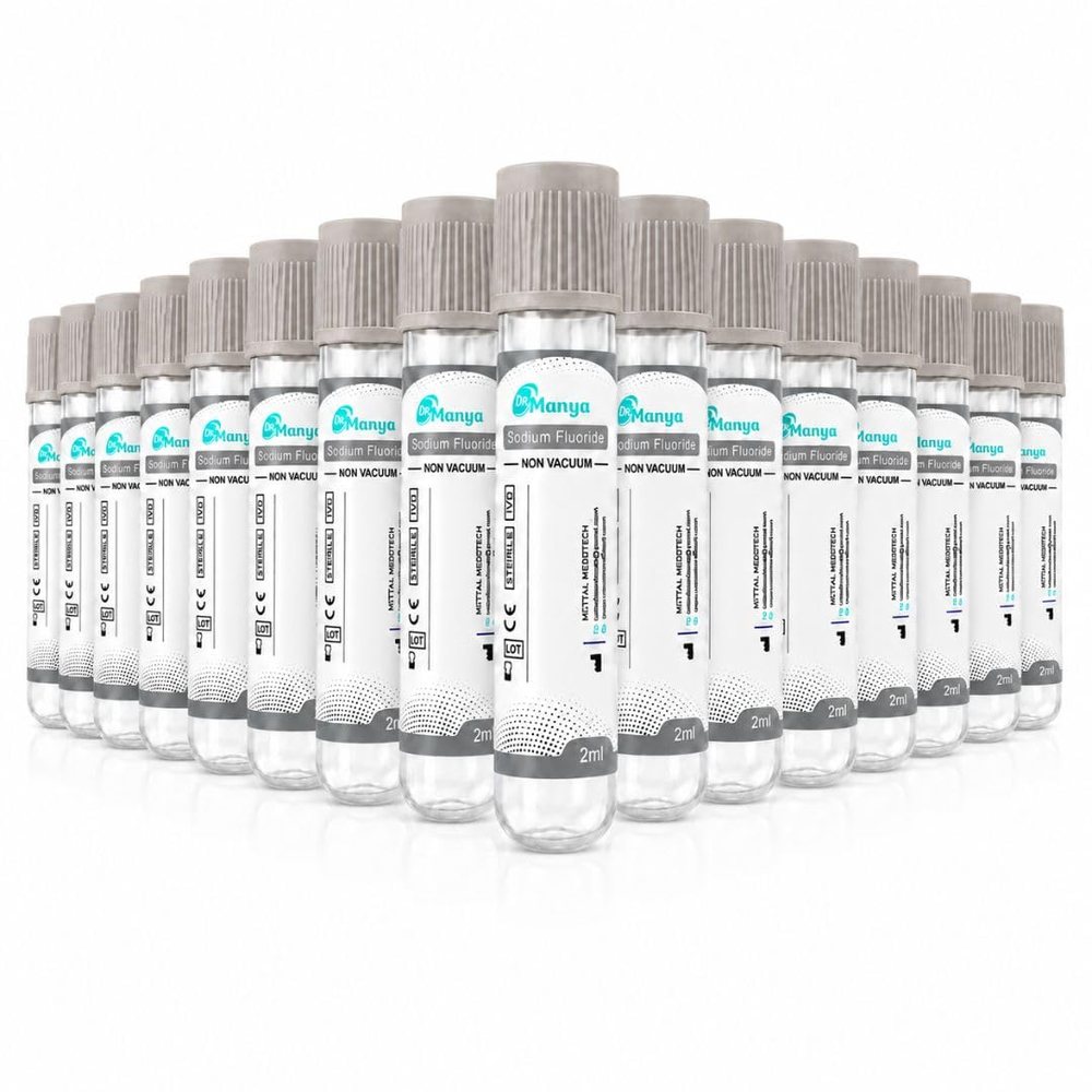 Sodium Fluoride Blood Collection Tube 2 ml, Grey Cap, Non-Vacuum — Pack of 100