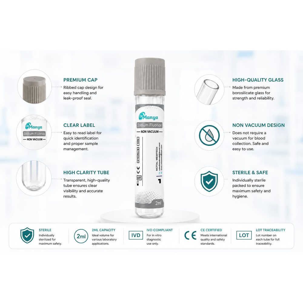 Sodium Fluoride Blood Collection Tube 2 ml, Grey Cap, Non-Vacuum — Pack of 100 — image 2