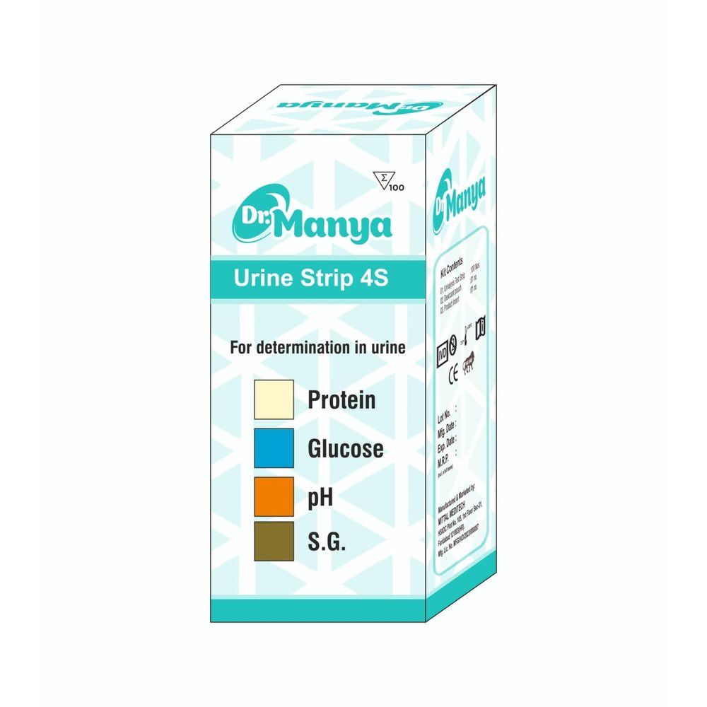 Urine Test Strips 4S (Glucose, Protein, pH, S.G.) — 100 Strips