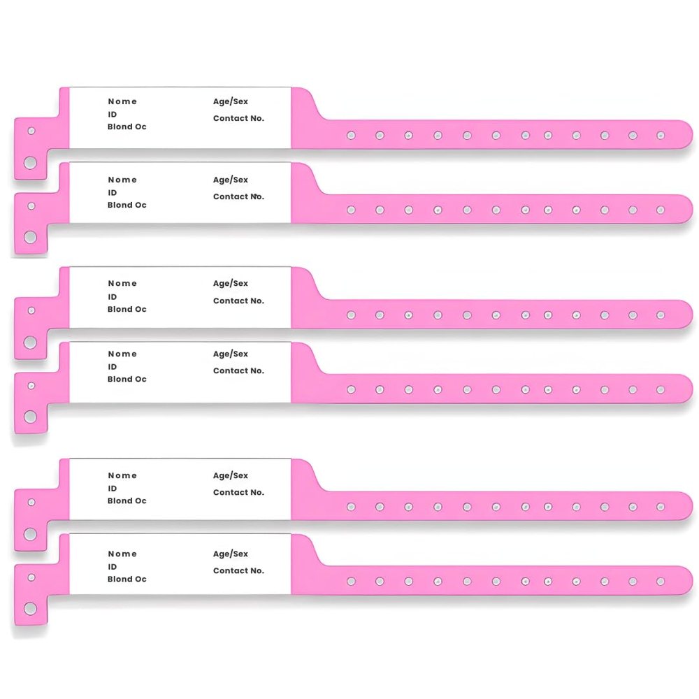 Patient ID Wristbands — Red, Yellow & Pink, Pack of 100