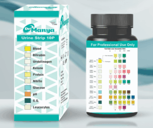 Dr. Manya Urine Test Strips - 100 Strips for Blood, Bilirubin, Urobilinogen, Ketone, Protein, Nitrite, Glucose, pH, Specific Gravity & Leucocytes Testing