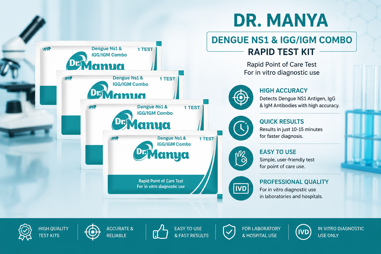 Dr. Manya Dengue NS1 & IgGIgM Combo Rapid Test Kit pouch Dr. Manya Dengue NS1 & IgGIgM Combo Rapid Test Kit pouch