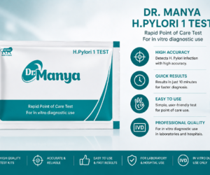 Dr. Manya H. Pylori 1 Rapid Test Kit pouch for rapid point-of-care in vitro diagnostic testing, featuring high accuracy, fast results, and easy-to-use medical diagnostic solution.