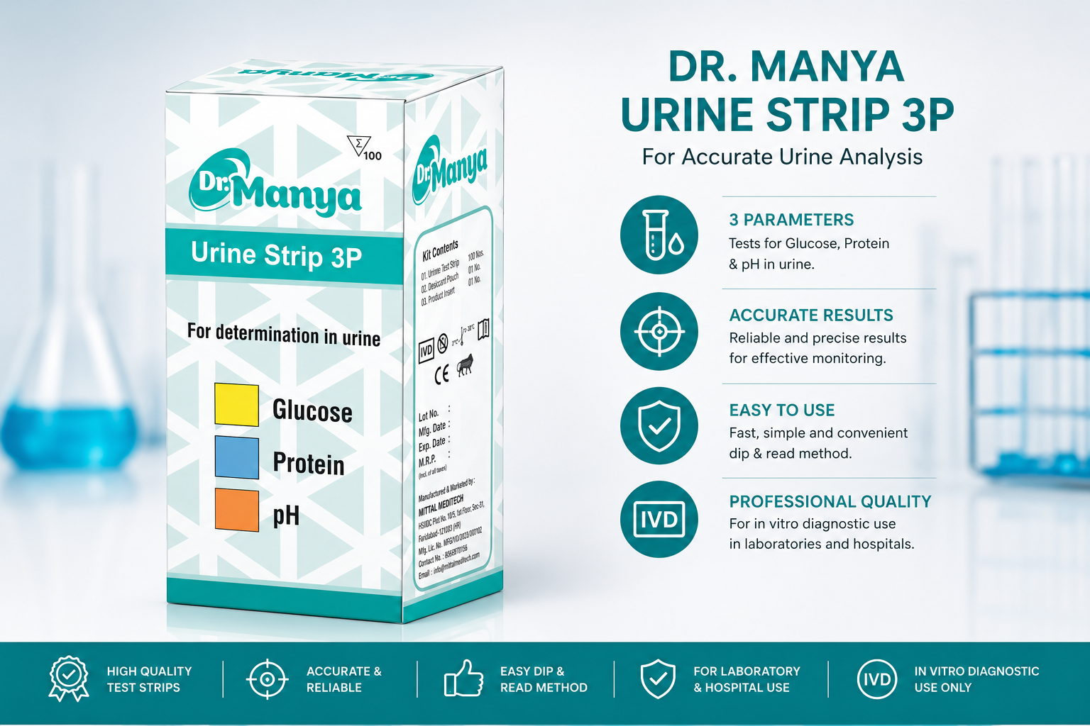 Dr. Manya Urine Strip 3 Parameter Test Kit for Glucose, Protein and pH Urinalysis – Professional In Vitro Diagnostic Use Dr. Manya Urine Strip 3 Parameter Test Kit for Glucose, Protein and pH Urinalysis – Professional In Vitro Diagnostic Use