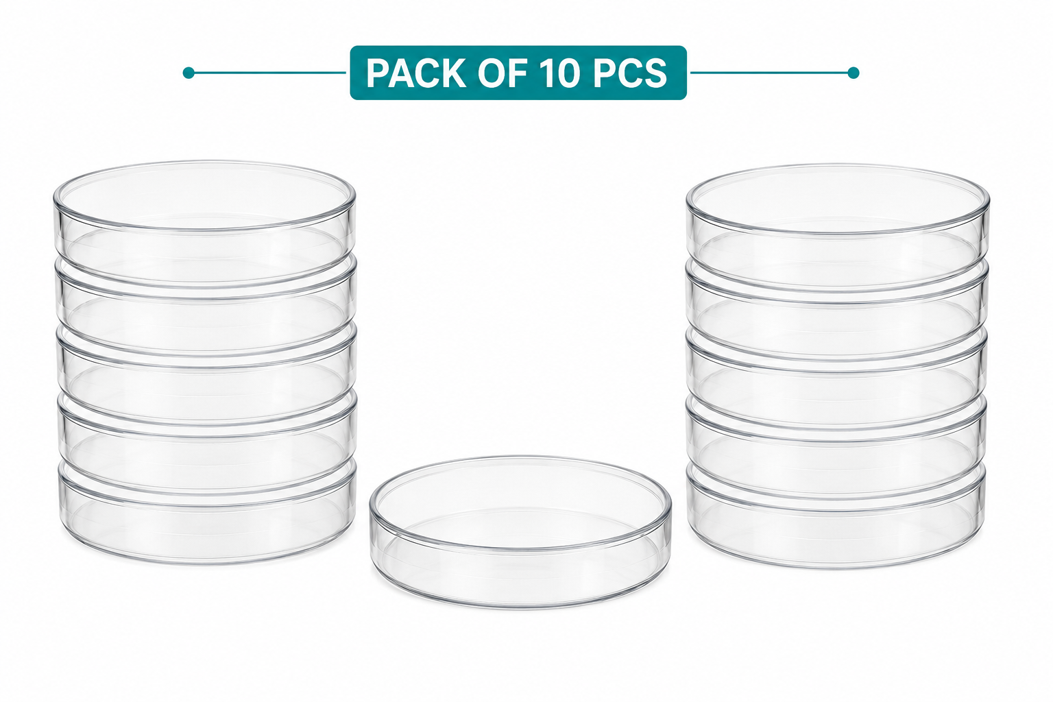 Pack of 10 sterile clear plastic Petri dishes Pack of 10 sterile clear plastic Petri dishes