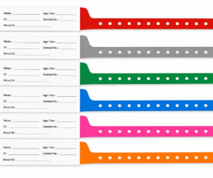 Color-Coded Hospital Patient Identification Wristbands with Writable ID Labels for Adults and Children – Waterproof Medical ID Bands Pack of 100