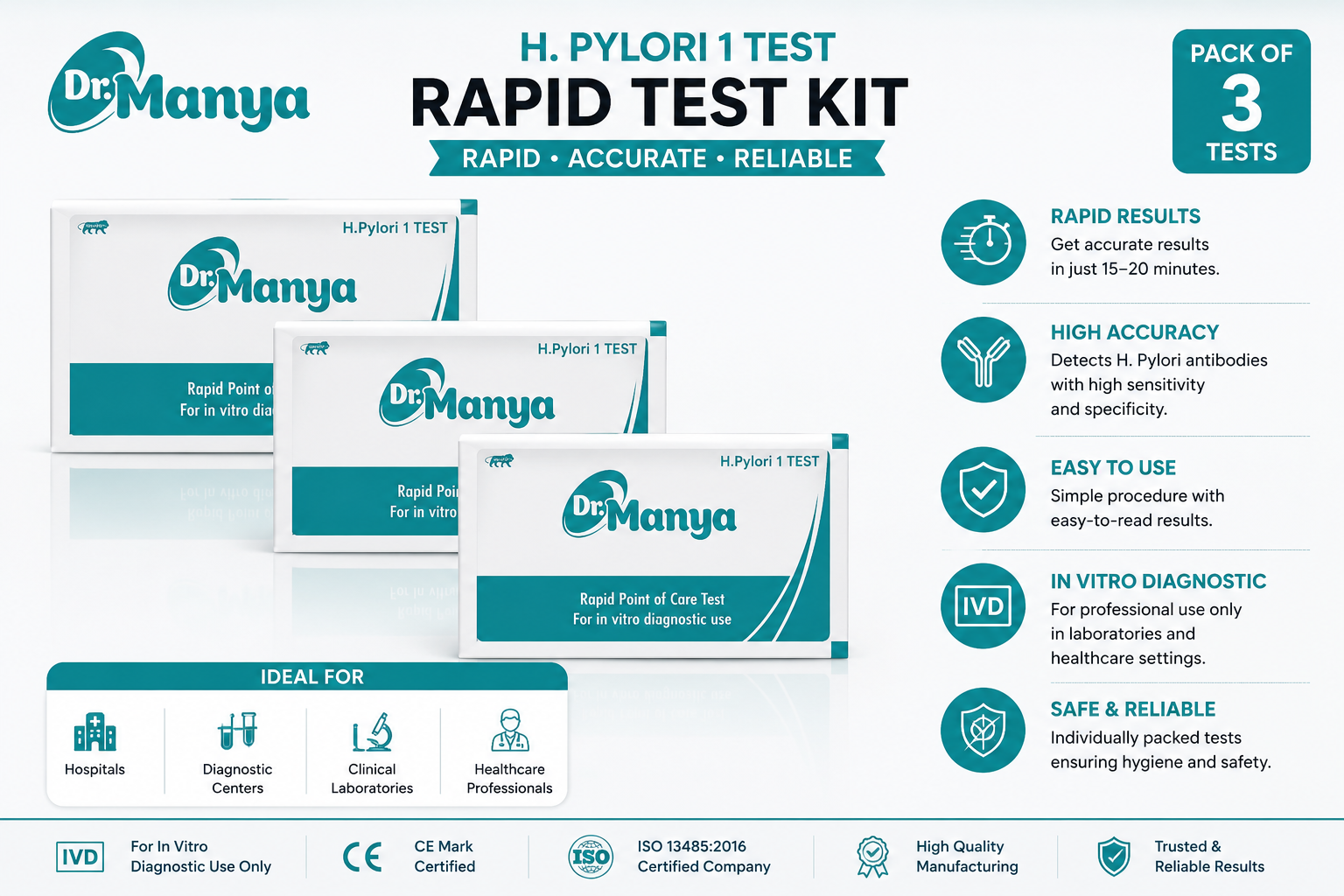 Dr. Manya H. Pylori Rapid Test Kit Pack of 3 for Professional In Vitro Diagnostic Use with Fast and Accurate Results Dr. Manya H. Pylori Rapid Test Kit Pack of 3 for Professional In Vitro Diagnostic Use with Fast and Accurate Results