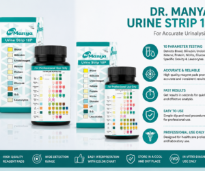 Dr. Manya Urine Strip 10 Parameter Test Strips Bottle and Box for Professional Urinalysis with Color Chart